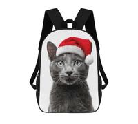 sinyumoney Russian Blue Cat with Santa HatZaino Scolastico Per Bambini, Zaini Stampati in 3D, Zaini Alla Moda Per La Scuola Elementare E Media Per Ragazzi. 17inch