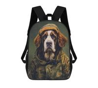 sinyumoney Saint Bernard Camo Jacket Zaino Scolastico Per Bambini Stampato in 3D, Zaini Da Viaggio Ad Alta Capacità, Borse Per Libri, Zaini Scolastici Per Bambini 17inch