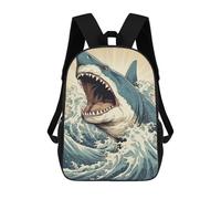 sinyumoney Shark Japan Great Wave Zaino Scolastico Per Bambini, Stampato in 3D, Borsa Scolastica Alla Moda, Borsa Scolastica Casual Per Ragazzi, Studenti Delle Scuole Elementari E Medie 17inch