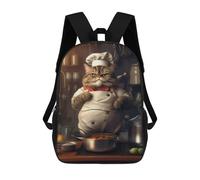 sinyumoney Shark - Zaino da viaggio con stampa 3D, per bambini, zaino scolastico, zaino da viaggio per bambini, zaino per libri di grande capacità, zaino per bambini, Funny Fat Cat Cook, 17"
