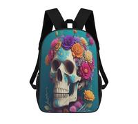 sinyumoney Skull with Flowers Zaino Scolastico Per Ragazze E Ragazzi, Zaini Di Grande Capacità, Zaini Leggeri Per Bambini E Studenti 17inch