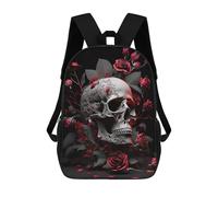 sinyumoney Skull with Red Roses Zaino Per Bambini Zaino Divertente E Alla Moda Borsa Per Libri Per Ragazzi E Adolescenti Borse Scolastiche Stampate in 3D Per Ragazzi 17inch
