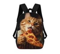 sinyumoney Sleeping Giraffe in Tropical Paradise Zaino scolastico per ragazze e ragazzi, zaino con tasca, zaino alla moda per bambini, Gatto Eating Pizza, 17"