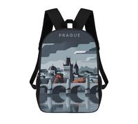 sinyumoney Smiling Corgi Illustrazione Zaino Scuola Per Bambini Stampato 3D Ideale Per Viaggi E Libri, Praga Cityscape, 17"