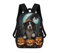 sinyumoney Spooky Ghost Ride - Zaino scolastico per bambini con stampa 3D, ideale per viaggi e libri, Border Collie Halloween, 17"