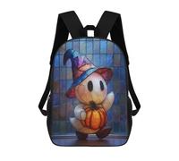 sinyumoney Spooky Ghost Ride - Zaino scolastico per bambini con stampa 3D, ideale per viaggi e libri, Cute Ghost With Pumpkin and Witch Hat, 17"
