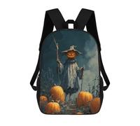 sinyumoney Spooky Ghost Ride - Zaino scolastico per bambini con stampa 3D, ideale per viaggi e libri, Halloween zucca Scarecrow In A Field, 17"