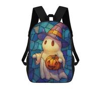 sinyumoney Spooky Ghost Ride - Zaino scolastico per bambini con stampa 3D, ideale per viaggi e libri, Halloween Ghost With Pumpkin and Hat, 17"