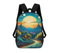 sinyumoney Stained Glass Cherry Blossom Zaino Scuola Per Bambini Stampato 3D, Ideale Per Viaggi E Libri, Dreamy Mountain Sunset, 17"