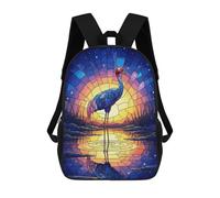 sinyumoney Stained Glass Crane at Sunset Zaino Scolastico Alla Moda Per Studenti, Adatto A Ragazzi E Ragazze, Ideale Per Viaggi All'aperto E Attività Ricreative. 17inch