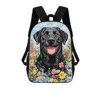 sinyumoney Stained Glass Kitten Zaino scolastico per ragazze e ragazzi, grande capacità, leggero, per bambini e studenti, Black Lab In Flowers, 17"