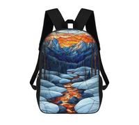 sinyumoney Stained Glass Mountain Stream Stampa Zaino Per Bambini, Borsa Scolastica Per Adulti E Bambini, Zaino Da Viaggio Per Tutti I Giorni 17inch