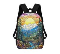 sinyumoney Stained Glass Mountain Sunset Zaino Scolastico Alla Moda Per Studenti, Adatto A Ragazzi E Ragazze, Ideale Per Viaggi All'aperto E Attività Ricreative. 17inch