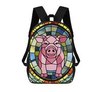 sinyumoney Stained Glass Pig Artwork Zaino Scolastico Per Bambini, Zaino Casual Da Viaggio Per Ragazzi E Ragazze, Zaino Da Giorno Di Grande Capacità 17inch