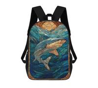 sinyumoney Stained Glass Shark Undersea Zaini, Zaino Per Bambini, Borsa Scolastica Per Studenti, Zaini Da Viaggio Stampati in 3D, Zaino Accessorio Moda, Zaini Impermeabili Per Bambini 17inch