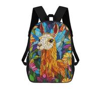 sinyumoney Stained Glass Turtle Zaini per bambini, zaino per la scuola, borsa per la scuola stampata 3D, per ragazzi delle scuole elementari e medie, Llama in Flowers, 17"