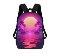 sinyumoney Stampa 3D Retrofuturistic Sunset Zaini Scuola Per Bambini Da 17 Pollici Borse Per Libri Per Ragazzi Grande Zaino Da Viaggio, Zaini Da Giorno, Synthwave Sunset Escape, 17"