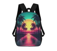 sinyumoney Stampa 3D Retrofuturistic Sunset Zaini Scuola Per Bambini Da 17 Pollici Borse Per Libri Per Ragazzi Grande Zaino Da Viaggio, Zaini Da Giorno, Futuristic Synth Dream, 17"