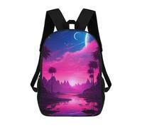 sinyumoney Stampa 3D Retrofuturistic Sunset Zaini Scuola Per Bambini Da 17 Pollici Borse Per Libri Per Ragazzi Grande Zaino Da Viaggio, Zaini Da Giorno, Sunset Synthwave Reverie, 17"