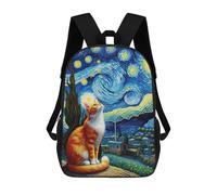 sinyumoney Starry Night Cat Orange Zaino Scolastico Per Bambini, Borsa Scolastica Stampata in 3D Per Ragazzi, Studenti Delle Scuole Elementari E Medie 17inch