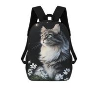 sinyumoney Starry Night Cat with Flowers -1 Zaino Scolastico Secondario Casual Da Viaggio Borse Per La Scuola Superiore Per Campeggio Avventure All'aperto E Viaggi Quotidiani 17inch