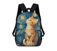 sinyumoney Starry Night Cats Reflection -3 Zaini per bambini, Zaino scolastico stampato 3D per bambini, zaino da viaggio, borsa per libri per bambini, Stile-12, 17"