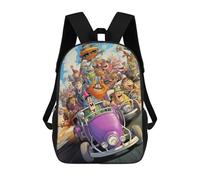 sinyumoney Steampunk Raccoon Chef Zaino scolastico per bambini, stampa 3D, alla moda e casual, per ragazzi, studenti elementari e college, Cartoon Car Adventure -1, 17"
