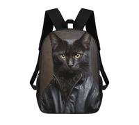 sinyumoney Stylish Black Cat in Leather Jacket Zaini Per Bambini Zaino Scolastico Borsa Scolastica Stampata in 3D Borsa Scolastica Per Ragazzi Studenti Delle Scuole Elementari E Medie 17inch