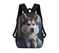 sinyumoney Stylish Husky in Suit Art Print Zaino Scolastico Per Bambini Alla Moda Casual Zaini Per Bambini Stampati in 3D Borse Scolastiche Per Ragazzi Zaino Grande 17inch
