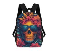 sinyumoney Summer Sunset Zaino 3D per bambini e ragazze, borsa da scuola, zaino per bambini piccoli, zaino casual, borsa per libri alla moda, Skull In Tropical Paradise, 17"