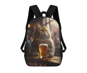 sinyumoney The Drinking Cat Zaino Scolastico Per Bambini, Borsa Scolastica Stampata in 3D Per Ragazzi, Studenti Delle Scuole Elementari E Medie 17inch