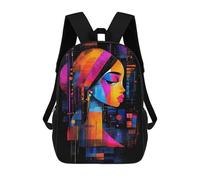 sinyumoney The Girl with A Pearl Earring - Neon Abstract Portrait Zaino Scolastico Per Bambini Da 17 Pollici, Zaino Casual Da Viaggio Per Ragazzi E Ragazze, Zaino Da Giorno Di Grande Capacità 17inch