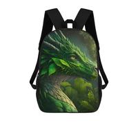 sinyumoney The Rainbow Dragon - Zaino scolastico per ragazze e ragazzi, con tasca, zaino alla moda per bambini, Green Leaf Dragon, 17"