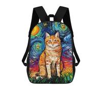 sinyumoney The Starry Night Black Cat Zaino Scolastico Stampato in 3D Per Bambini, Zaino Scolastico Casual Alla Moda Per Bambini Studenti 17inch