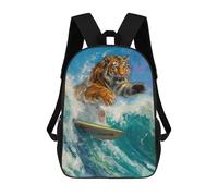 sinyumoney Tiger Surfer Surfing Waves Zaino Scolastico Stampato in 3D Per Bambini, Zaino Scolastico Casual Alla Moda Per Bambini Studenti 17inch
