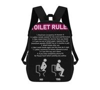 sinyumoney Toilet Rule Funny Bathroom Zaino Scolastico Stampato in 3D Per Ragazzi, Zaini Da Viaggio Ad Alta Capacità, Borse Per Libri, Borsa Scolastica Per Ragazzi Mochila 17inch