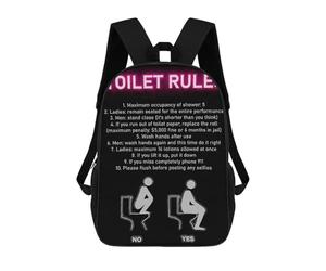 sinyumoney Toilet Rule Funny Bathroom Zaino Scolastico Stampato in 3D Per Ragazzi, Zaini Da Viaggio Ad Alta Capacità, Borse Per Libri, Borsa Scolastica Per Ragazzi Mochila 17inch