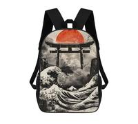sinyumoney Torii And Great Wave Zaino Scolastico Per Bambini, Borsa Scolastica Stampata in 3D Per Ragazzi, Studenti Delle Scuole Elementari E Medie 17inch