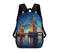 sinyumoney Tower Bridge Night Zaino Scolastico Per Bambini, Borsa Scolastica Stampata in 3D Per Ragazzi, Studenti Delle Scuole Elementari E Medie 17inch