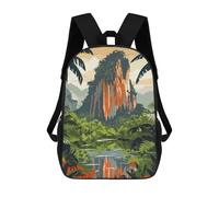 sinyumoney Tropical Jungle Landscape with Mountain Zaino Scolastico Zaini Scolastici Per Ragazze Zaini Per Ragazzi Con Tasche Borsa Scolastica Alla Moda Zaino Per Bambini 17inch