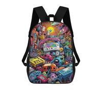 sinyumoney Vibrant Retro Gaming Collage -4 Zaini Stampati in 3D, Borsa Scolastica Casual Per Bambini, Borsa Scolastica Alla Moda Per Ragazzi, Studenti Delle Scuole Medie 17inch