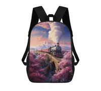 sinyumoney Vintage Sakura Steam Train Zaini Per Bambini Zaino Scolastico Borsa Scolastica Stampata in 3D Borsa Scolastica Per Ragazzi Studenti Delle Scuole Elementari E Medie 17inch