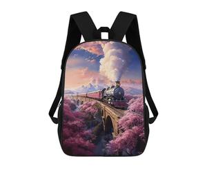 sinyumoney Vintage Sakura Steam Train Zaini Per Bambini Zaino Scolastico Borsa Scolastica Stampata in 3D Borsa Scolastica Per Ragazzi Studenti Delle Scuole Elementari E Medie 17inch