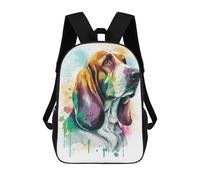 sinyumoney Watercolor Baby Monkey Zaino Bambino Stampato 3D Borsa Scuola Per Ragazzi Zaino Cool E Casual Divertente Zaino Per Bambini E Adolescenti, Watercolor Basset Hound, 17"