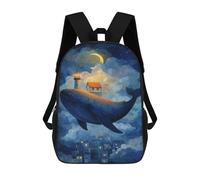 sinyumoney Whale Island Dreamscape Zaino Scolastico Per Bambini Alla Moda Casual Zaini Per Bambini Stampati in 3D Borse Scolastiche Per Ragazzi Zaino Grande 17inch