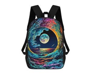 sinyumoney Whimsical Ocean Wave Moon Scene Zaino Per Bambini, Borsa Scolastica Di Grande Capacità, Zaino Per Studenti, Zaino Per Ragazzi, Ragazze, Adulti, Adolescenti 17inch