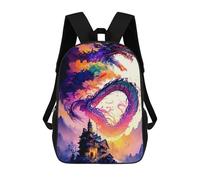 sinyumoney Whispers of The Cosmos - Zaino scolastico per bambini, con stampa 3D, alla moda e casual, per ragazzi, studenti delle scuole elementari e del college, Dragon Over Castle, 17"