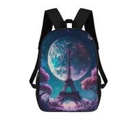 sinyumoney Whispers of The Cosmos - Zaino scolastico per bambini, con stampa 3D, alla moda e casual, per ragazzi, studenti delle scuole elementari e del college, Fantasy Paris Moonlit Night, 17"