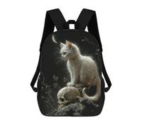 sinyumoney White Cat And Skull Zaino Scolastico Per Bambini Stampato in 3D, Zaini Da Viaggio Ad Alta Capacità, Borse Per Libri, Zaini Scolastici Per Bambini 17inch