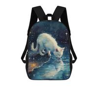 sinyumoney White Cat Drinking Water at Night Zaino Per Bambini Borsa Scolastica Per Ragazzi Cartone Animato Stampa 3D Borsa Scolastica Per Studenti Zaino Per Laptop Per Ragazzi E Ragazze 17inch